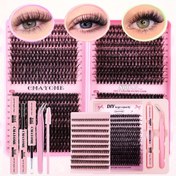 Resim 200/216/800 Adet Kabarık Tekli Kirpik Seti 30+40+50+60D Küme Kirpik Uzatma Kiti, Tutkal ve Sızdırmazlık Maddesi ile, 9-16mm Karışık Uzunluklar, Ultra Kalın & Ultra Yumuşak Tekrar Kullanılabilir Kendinden Yapışkanlı Kirpikler Evde Kullanım için, Makyaj Aletleri Dahil 