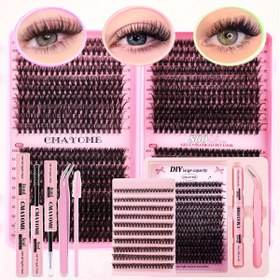 Resim 200/216/800 Adet Kabarık Tekli Kirpik Seti 30+40+50+60D Küme Kirpik Uzatma Kiti, Tutkal ve Sızdırmazlık Maddesi ile, 9-16mm Karışık Uzunluklar, Ultra Kalın & Ultra Yumuşak Tekrar Kullanılabilir Kendinden Yapışkanlı Kirpikler Evde Kullanım için, Makyaj Aletleri Dahil 