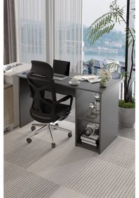 Resim Lina Modern Çalışma Masası 120x60 Cm Raflı Bilgisayar Masası Ofis Ve Ev Çalışma Masası Antrasit 