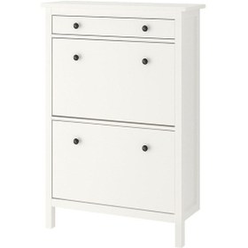 Resim Hemnes Ayakkabı Dolabı, Çekmeceli Beyaz Renk 89x30x127 Cm, 2 Bölmeli Ayakkabılık 