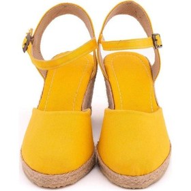 Resim Star Tombis Gerçek Elişi Topuğu Açık Bilekten Bantlı Dolgu Topuk Keten Hasır Espadril Handmade Sarı 
