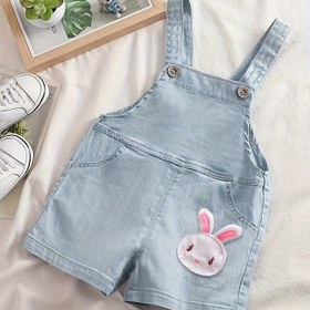 Resim Bebek Sevimli Tavşanlı Yama Detaylı Kot Tulum, Trend Yazlık Tulum, Bebek ve Kız Çocuk Giyim 