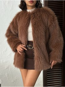Resim Caddebostan Moda Açık Kahve Peluş Kaban Modern Premium Luxury Trend Tasarım Kaban 