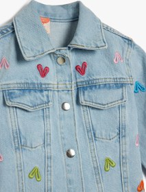 Resim Kız Bebek Kalp Nakış Detaylı Uzun Kollu Pamuklu Denim Ceket 