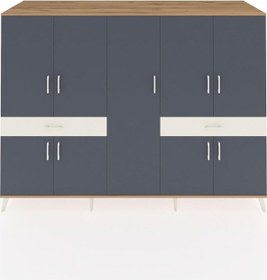 Resim Kronos Dolap 12 Raflı 2 Çekmeceli 8 Kapaklı 220x59x163 Çam-antras Çam-antrasit/aytaşı 