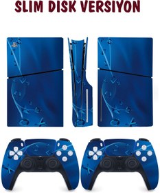 Resim KT Decor Mavi Sanatsal Kol Düğmeleri Playstation 5 Full Sticker Kaplama Seti 