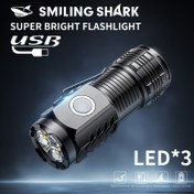 Resim SMILING SHARK SD1033 Fener Işığı - Ultra Parlak LED*3 El Feneri 5 Mod ile, Type-C Şarj Edilebilir, Beyaz Lazer Işık ve Metal Klips, Kamp, Yürüyüş, Ev Kullanımı için Kompakt Cep Tasarımı, USB Kablosu Dahil, Yürüyüş Ekipmanı, Şık Metalik Kaplama, Dayanıklı Yapı 