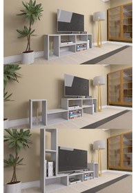 Resim Çok Şekilli Fonksiyonel Tv Sehpası, Dekoratif Sehpa-kitaplık,... Beyaz 