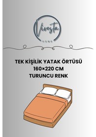 Resim %100 Pamuk Saçaklı Tek Kişilik Yatak Örtüsü 160x220 Şık Ve Modern Tasarım Turuncu 