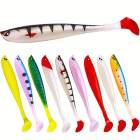 Resim 6 Adet Yumuşak Balık Yemi - Gerçekçi Kürek Kuyruklu Swimbait, Çok Renk Seçeneği, Dayanıklı Lastik Yemler ile Levrek ve Alabalık İçin, Kolay Kullanımlı Önceden Takılı Kanca, Tatlısu ve Tuzlusu Balıkçılığı için Benekli Desenli Yem 