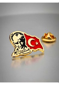 Resim Yörük Tasarım Atatürk&bayrak Yaka Rozeti Altın Kaplama Altın 