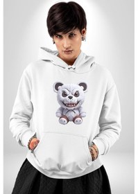 Resim Freddy Korkunç Ayı Kadın Erkek Beyaz Kapüşonlu Sweatshirt Hoodie Beyaz 