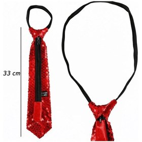 Resim Kırmızı Pul Payetli Işıltılı Parti Kravatı 33 Cm 13+ 