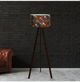 Resim A&g Halı Desen Pvc Başlık Ahşap Tripod Ayaklı Lambader Çok Renkli 