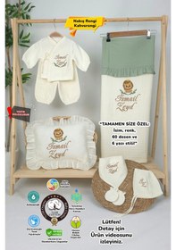 Resim Gros Shop Müslin Yeni Doğan 4katlı Organik %100pamuk Kişiye Özgü Nakışlı Hastane Çıkış Seti Aslan Model-2 Ekru-2 