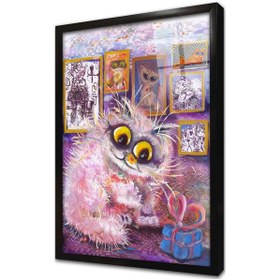 Resim Sevimli Kedi Çerçeveli Cam Tablo 