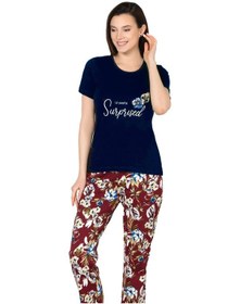 Resim Kısa Kol Yazlık Pijama Takımı Pamuklu Alperi 78-50 Lacivert 