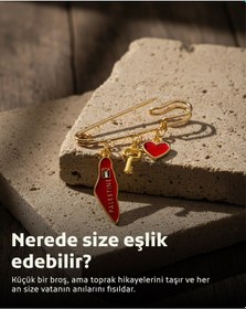 Resim Filistin Haritası Kırmızı Rengi, Fetih Anahtarlığ Ve Kırmızı Kalıbı Üçlü Yaka İğnesi Broş A300057 Kırmızı 
