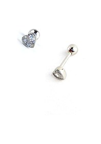 Resim Pırlanta Parlaklığında Zirkon Taşlı 925ayar Gümüş Kalp Figürlü Tragus Piercing Gümüş 