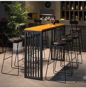 Resim Ilgitrafik Bar Masası Yüksek Mutfak Masası, Retro Tasarım Ahşaplı Masa 