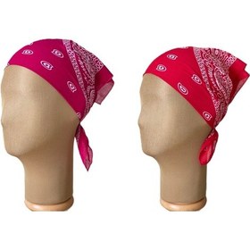 Resim Pamuklu Klasik Desen Unisex 2li Bandana Seti Renkli Bandana Etnik Desenli A Kalite Bandana Bordo - Kırmızı 