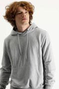 Resim Orta Gri Melanj Kapüşonlu Pamuklu Sweatshirt Kigili