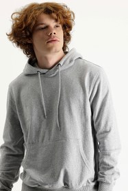 Resim Orta Gri Melanj Kapüşonlu Pamuklu Sweatshirt 
