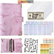 Resim Zımbalı Nakit Zarflar ve Harcama Bütçe Sayfaları ile Bolony Mermer Siyah Suni Deri A6 Bütçe Planlayıcı Cüzdan, Para Biriktirme Bütçe Tasarruf Kitabı, Bütçeleme için Nakit Doldurma Organizatörü 