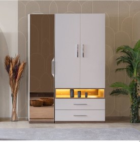 Resim Gardırop, Milano 3 Kapaklı Çekmeceli, Aynalı Dolap 