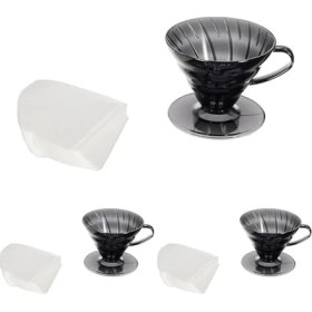 Resim V60 02 Plastik Dripper ve 40’lı Filtre Kağıdı Seti, Siyah Şeffaf 3lü Paket 