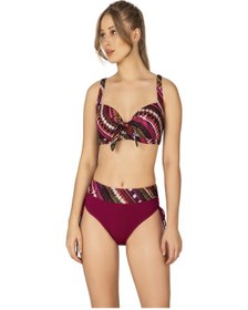 Resim Endeep Kadın Büyük Beden Balenli Destekli Bordo Desenli Bikini Takımı-bordo Desenli Bordo 