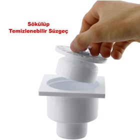 Resim NZB Zemin Yer Süzgeci Banyo Izgara Balkon Lavabo Pis Su Gideri Kapak Kapağı Alttan Giderli Yer Sifonu 