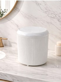 Resim Modern Çizgili Tasarımlı Click Kapaklı Şık Ve Kompakt Banyo Çöp Kovası Beyaz 