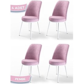 Resim Canisa Dexa Serisi, Üst Kalite Mutfak Sandalyesi,4 Adet Pembe Sandalye, Metal Beyaz Iskeletli Pembe Sandalye Beyaz Ayak 