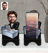 Resim Bk Gift Kişiye Özel Erkek Genel Müdür Karikatürlü Ahşap Biblo Telefon Standı-1 