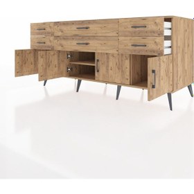 Resim Kronos Konsol 2 Raflı 6 Çekmeceli 4 Kapaklı 176x59x83 Çam-çam/çam Atlas Çam 