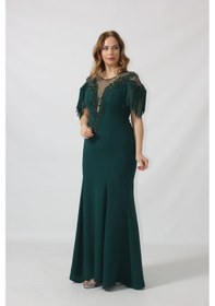 Resim Moda Berray 80099 İşlemeli Püsküllü Büyük Beden Uzun Abiye Siyah 