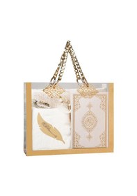 Resim Kuran + Seccade + Tesbih + Zikirmatik + Ayraç Hediye Seti Çanta Boy, Beyaz 