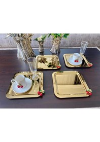 Resim Atabey Home Collection 6 Adet Kahve & Çay & Sunum Tepsisi Gold Tepsi Kiraz Dökümlü 