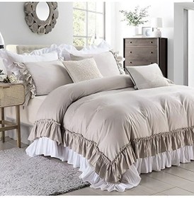 Resim Tek Kişilik Taş Ve Beyaz Fırfırlı Pamuk Saten Nevresim Takımı Çok Renkli 