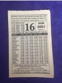 Resim 16 Ekim 2001 Takvim Yaprağı - Nostalji Koleksiyonluk Takvim Yaprağı 