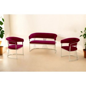 Resim Rozexi Rio Çay Seti Takımı Koltuk Takımı Oturma Odası Kafe Antre Hol Ofis 2+1+1 Gold Metal 