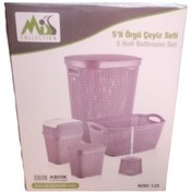 Resim Genel Markalar Pembe 5'li Örgü Desenli Banyo Çeyiz Seti Abk-125 5 Parça Plastik 
