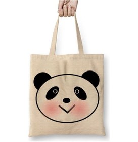 Resim Toyaso Sevimli Panda Beyaz Bez Çanta Uzun Saplı Alışveriş Çantası Plaj Çantası Beyaz 
