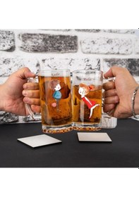 Resim Sevgililere Özel İkili Bira Bardağı 334811 Renkli 