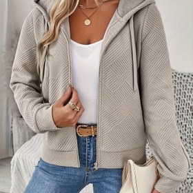 Resim Kadınların Zarif Rahat Fermuarlı Kapüşonlu Hoodie - Yumuşak Dokulu Kumaş, Ön Fermuar ve Kapüşonlu Tasarım, Düz Renk Sonbahar Kış Sıcak Kazak, Rahat Kıyafet, Kolay Bakım, Kazak Hoodie, Konforlu Giyim, Minimalist Moda, Dayanıklı Yapı, Günlük Hoodie, Rahat Kesim, Kaliteli Dikiş, Kapüşonlu Kazak, Giyim Temel 