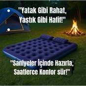 Resim SMAYLİNG Taşınabilir Çift Kişilik Şişme Yatak + Pompa – 203x152x22 cm Kamp & Misafir Kullanımı 
