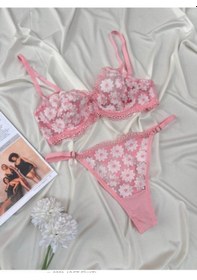 Resim Arona Kadın Balenli Transparan Papatya Desenli Tanga Sütyen Takımı Pembe Papatya Pembe 