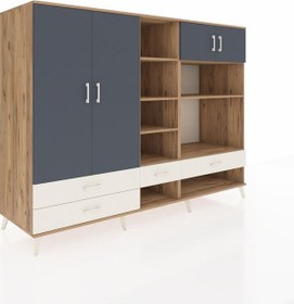 Resim Kronos Dolap 12 Raflı 4 Çekmeceli 4 Kapaklı 220x59x163 Çam-antras Çam-antrasit/aytaşı 