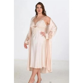 Resim Giyim 2li Fildişi Sabahlık Takımı Bigsize 6222 